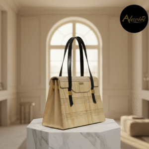 Alavici White Ashwood & Pearwood Tote with Black Vegan Leather Straps