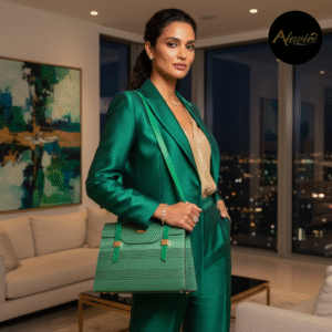 Emerald Luxe Tote in Dyed Green Wood