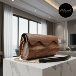 Pearl-Wood Shoulder Clutch — Natural Grain Luxe